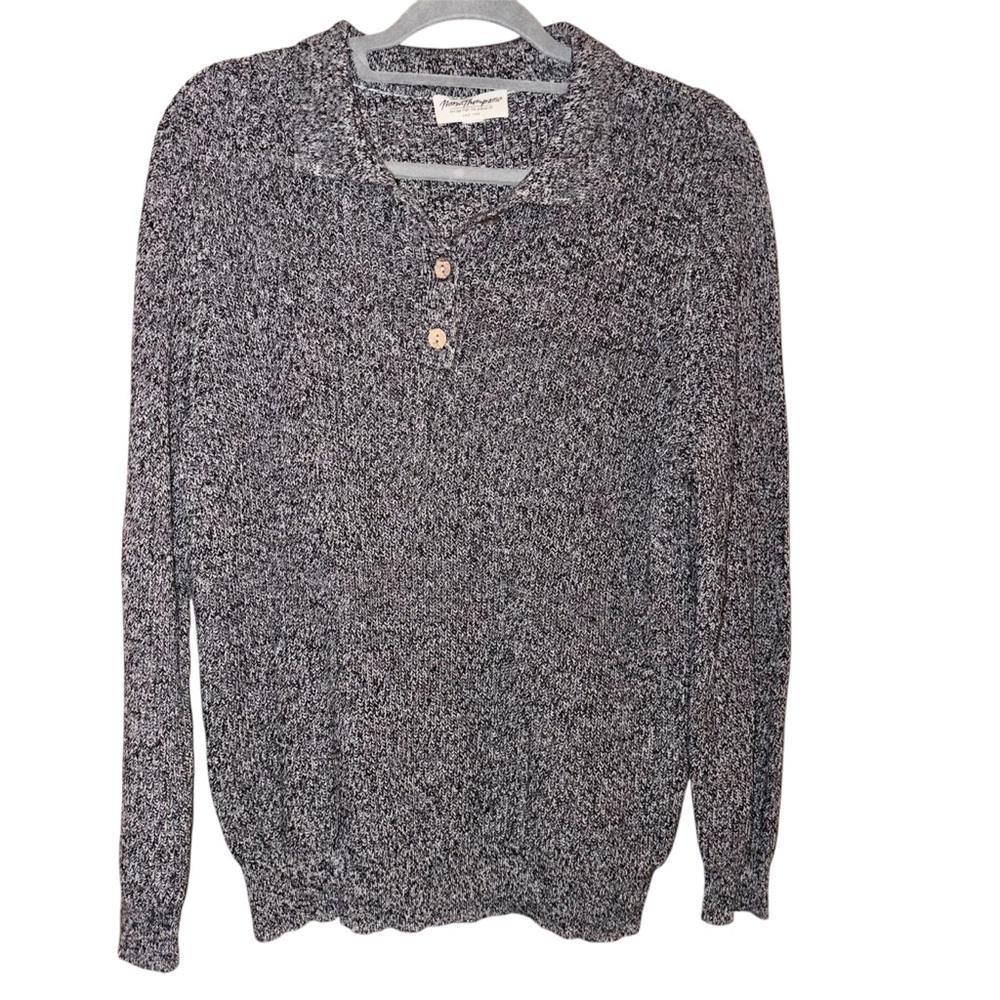 Norm Thompson vintage linen Sweater Pullover Collared Marled‎ black size large